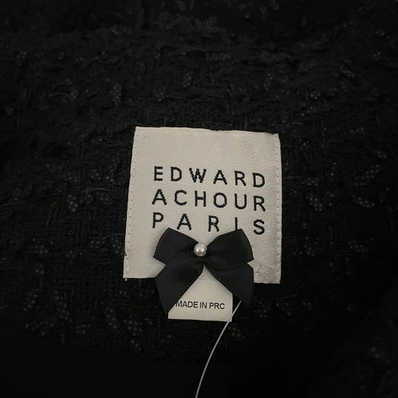 NEW Edward Achour Paris Tweed Boucle Sheer Panel Pleated Coat Dress Black Small - Picture 2 of 4